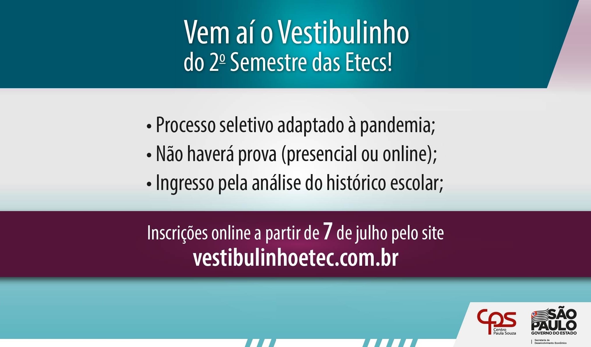 Imagem da página Vestibulinho 2º semestre de 2020 - Inscrições em breve!