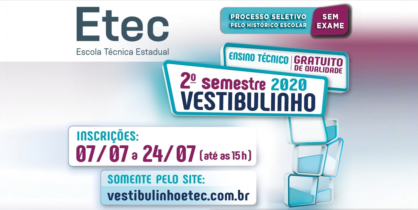 Imagem da página Vestibulinho 2º semestre de 2020: inscrições abertas!
