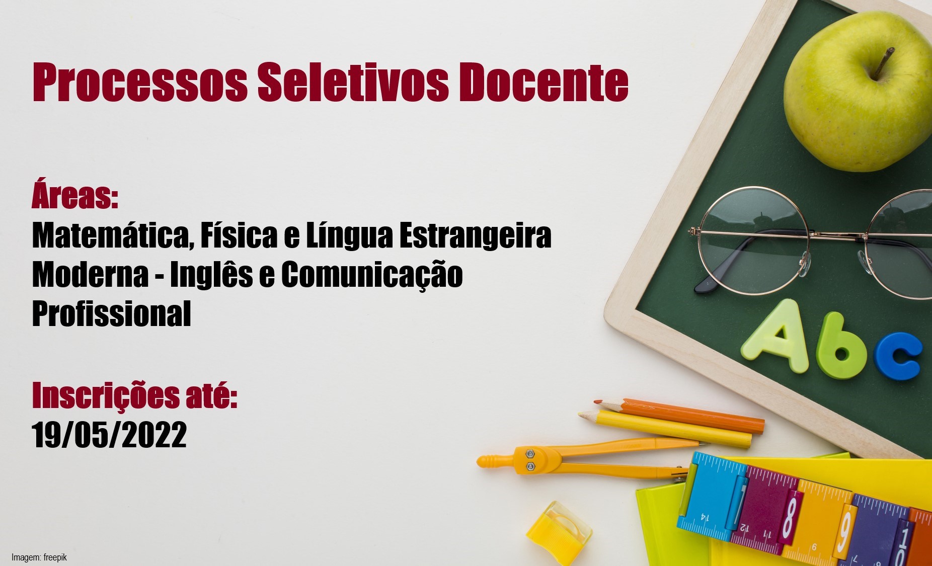 Imagem da página Inscrições Prorrogadas - Processos Seletivos Docente - Inglês, Matemática e Física